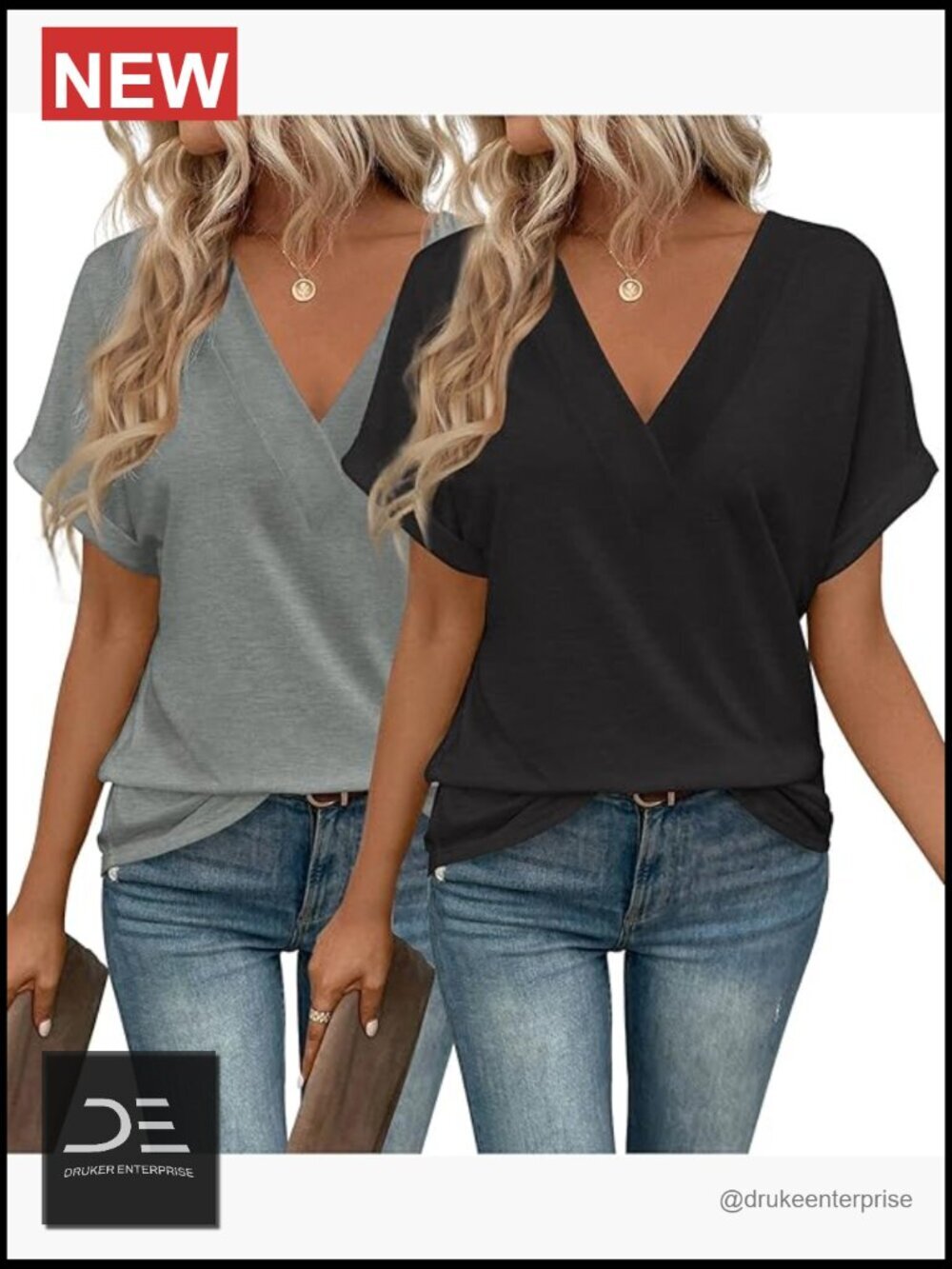 2 Pack V Neck Short Sleeve T Shirts Loose Fit Casual Summer Tees